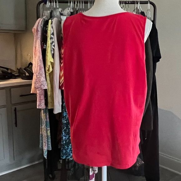Talbots 100% Cotton Red Tee with Embellished Bodice Size Large - Picture 3 of 7